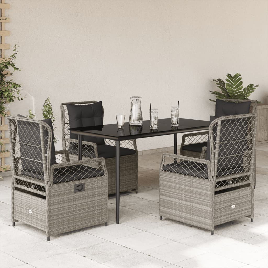 5-delige Tuinset met kussens poly rattan lichtgrijs