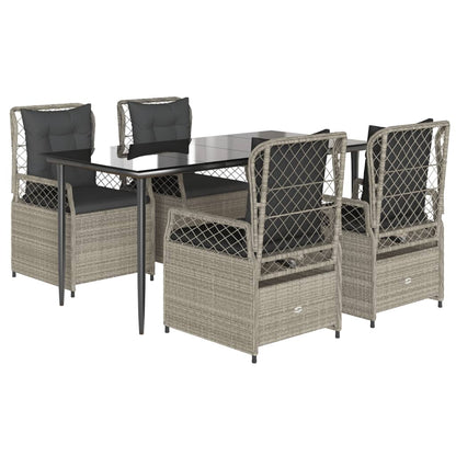 5-delige Tuinset met kussens poly rattan lichtgrijs