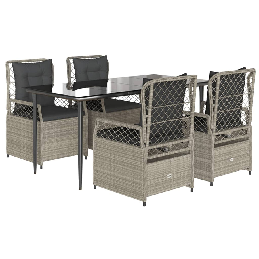 5-delige Tuinset met kussens poly rattan lichtgrijs