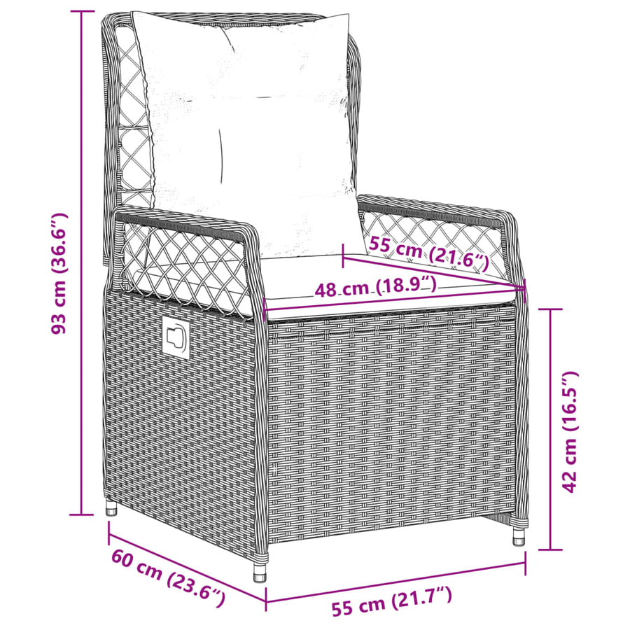 5-delige Tuinset met kussens poly rattan lichtgrijs