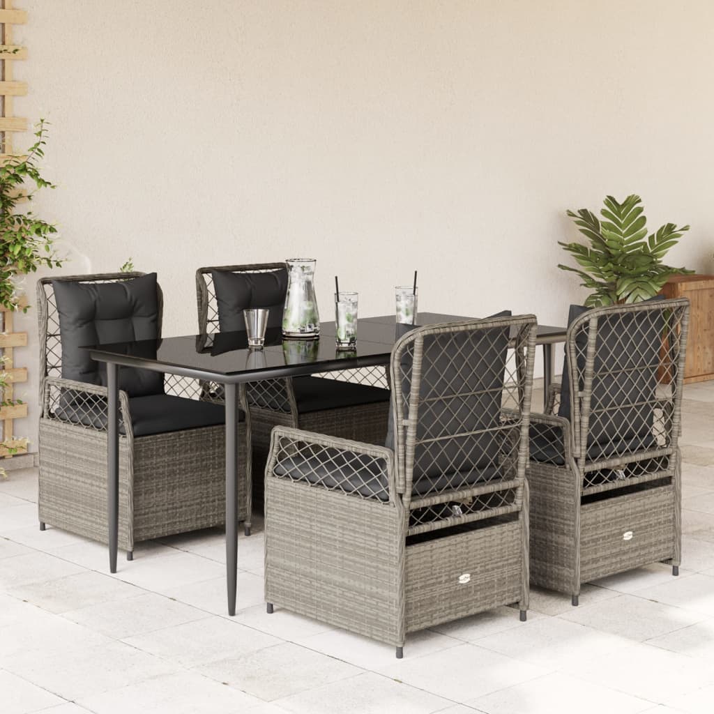 5-delige Tuinset met kussens poly rattan lichtgrijs