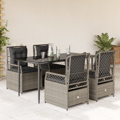 5-delige Tuinset met kussens poly rattan lichtgrijs
