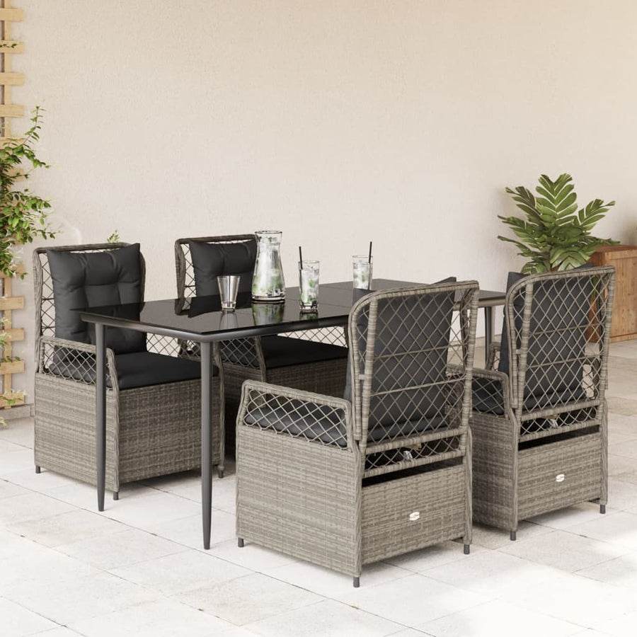 5-delige Tuinset met kussens poly rattan lichtgrijs