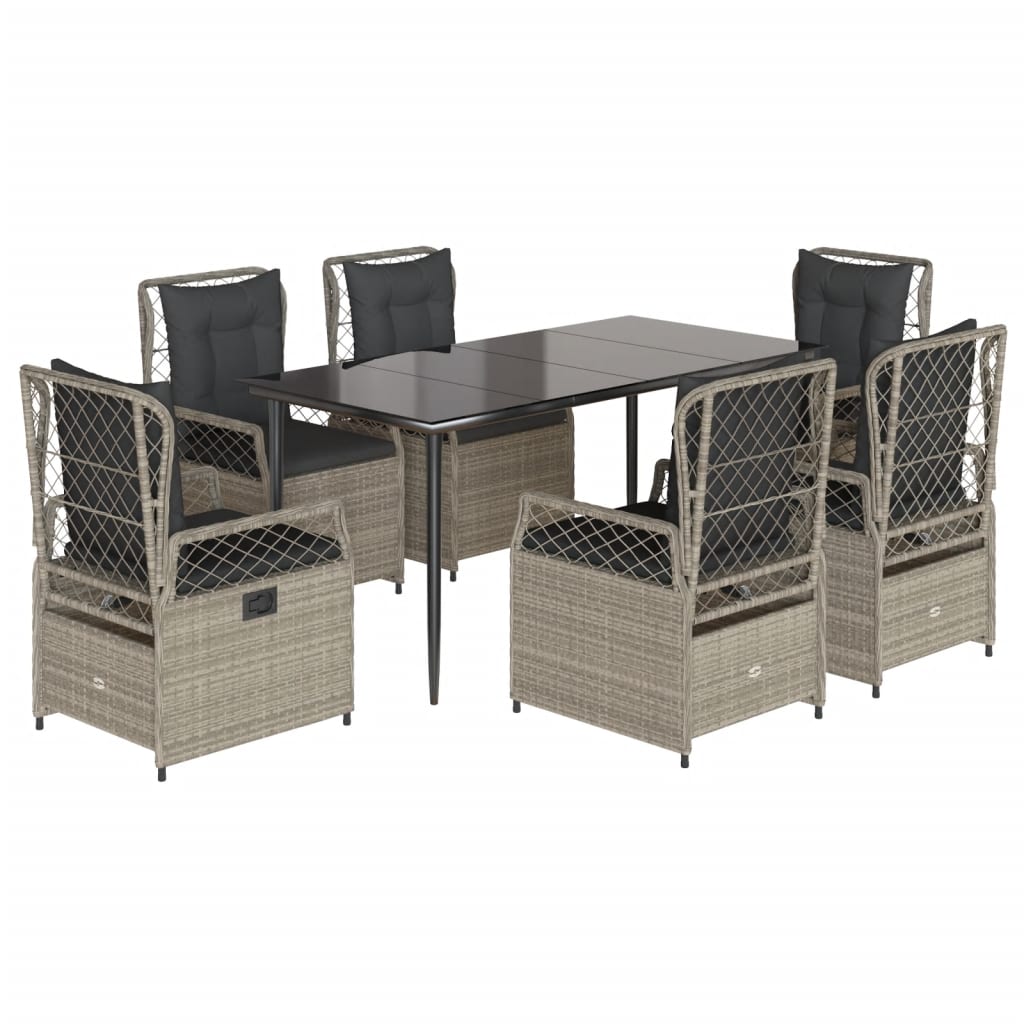 7-delige Tuinset met kussens poly rattan grijs