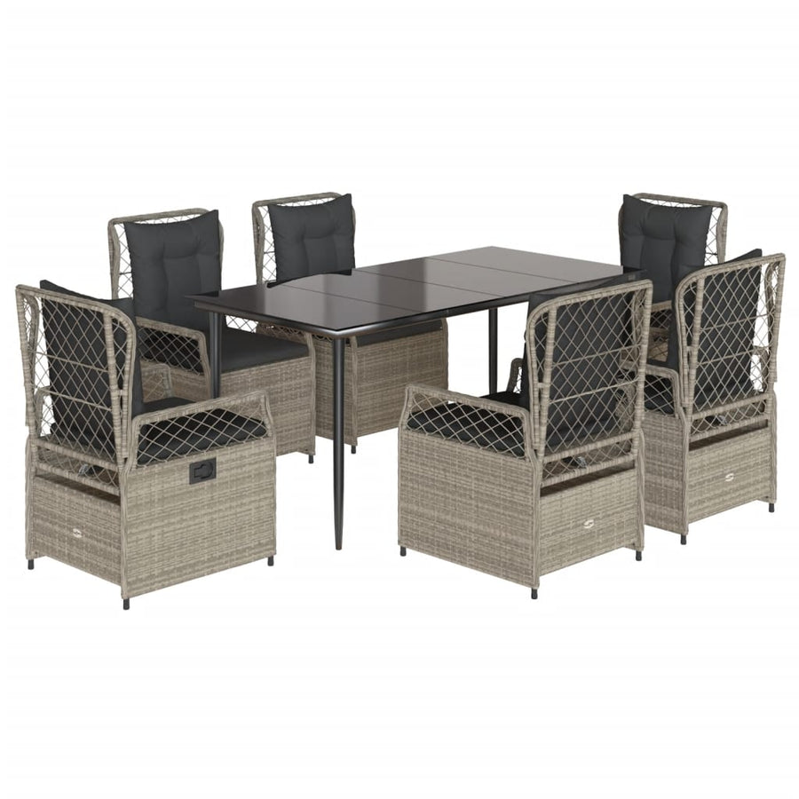 7-delige Tuinset met kussens poly rattan grijs