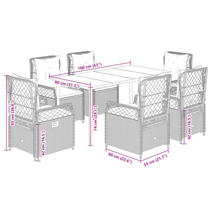 7-delige Tuinset met kussens poly rattan grijs