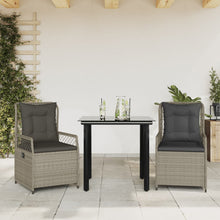 3-delige Tuinset met kussens poly rattan lichtgrijs