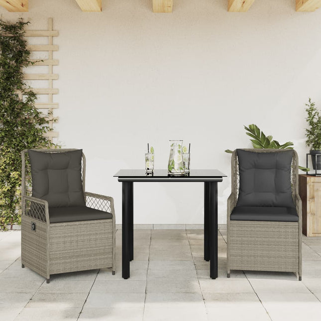 3-delige Tuinset met kussens poly rattan lichtgrijs