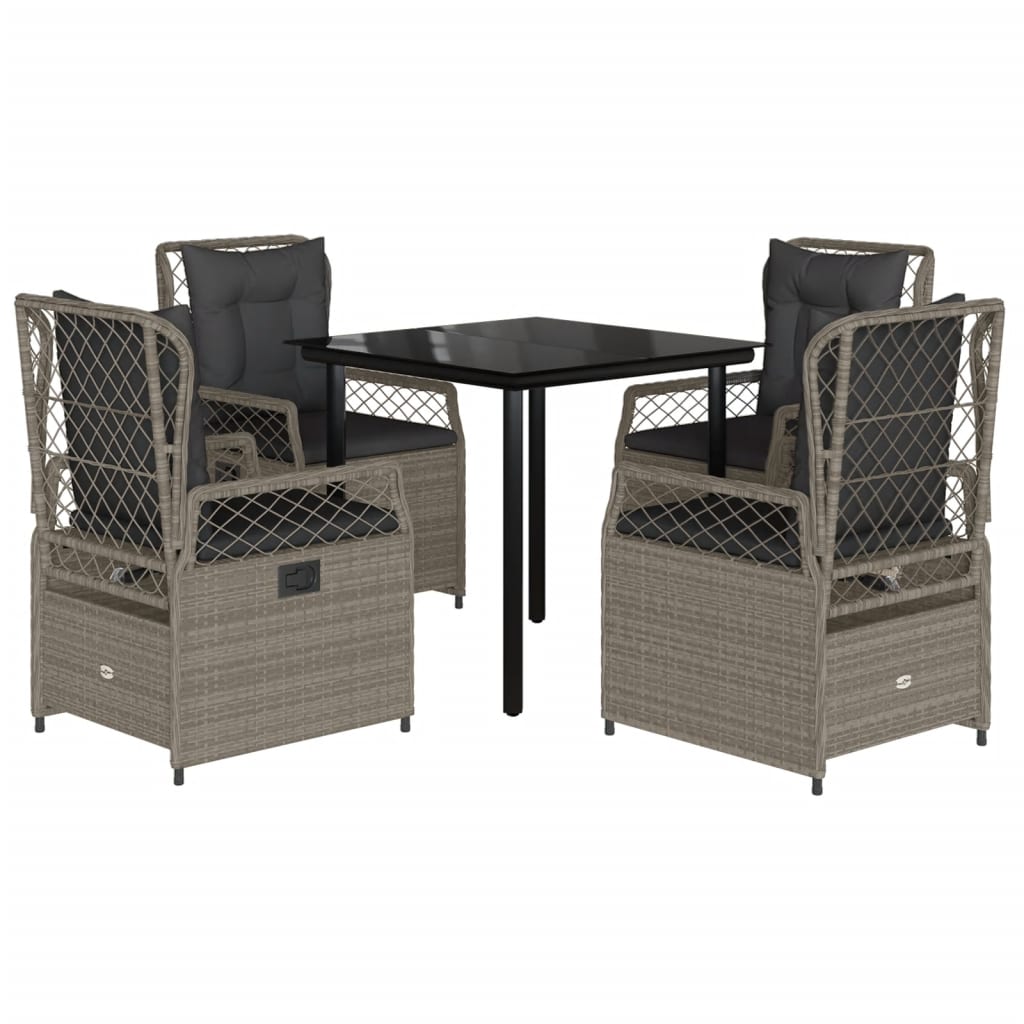 5-delige Tuinset met kussens poly rattan lichtgrijs