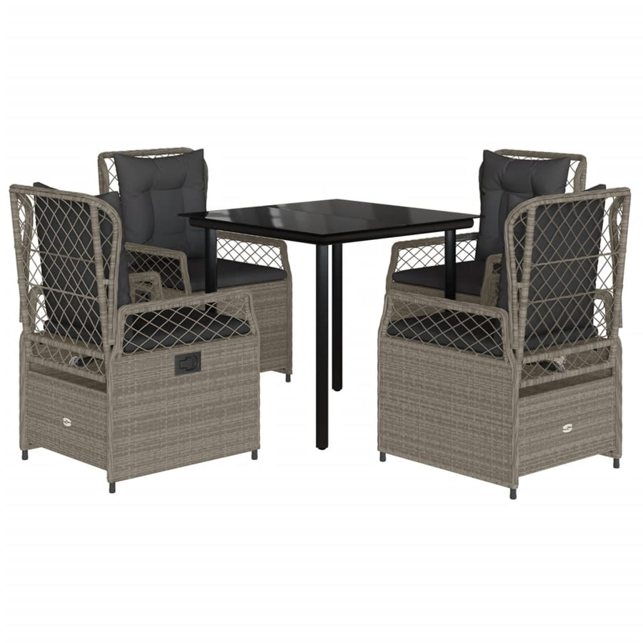 5-delige Tuinset met kussens poly rattan lichtgrijs