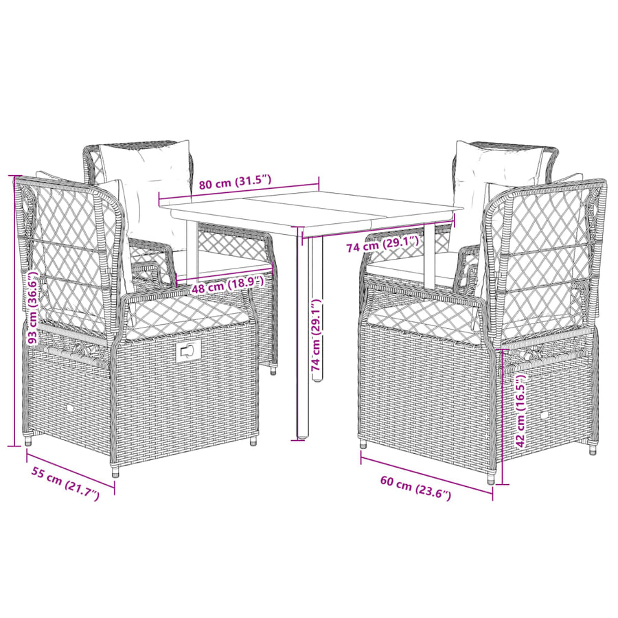 5-delige Tuinset met kussens poly rattan lichtgrijs