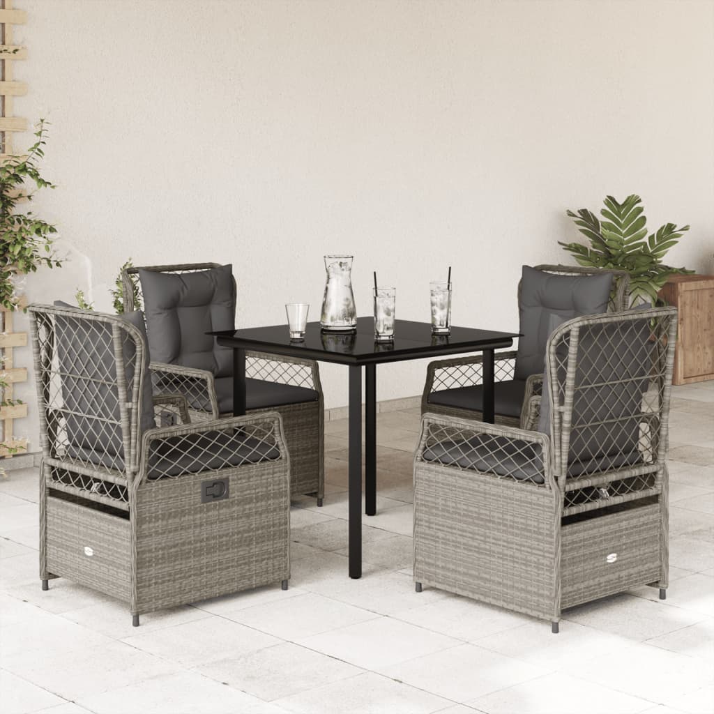 5-delige Tuinset met kussens poly rattan lichtgrijs