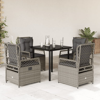 5-delige Tuinset met kussens poly rattan lichtgrijs