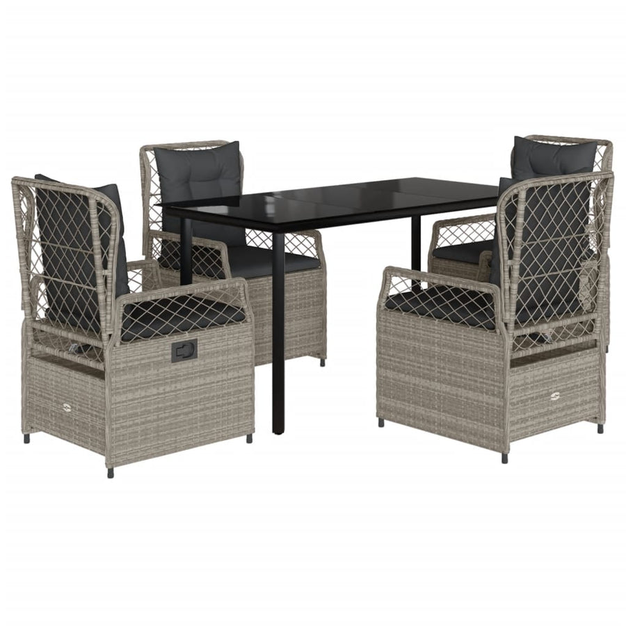 5-delige Tuinset met kussens poly rattan lichtgrijs