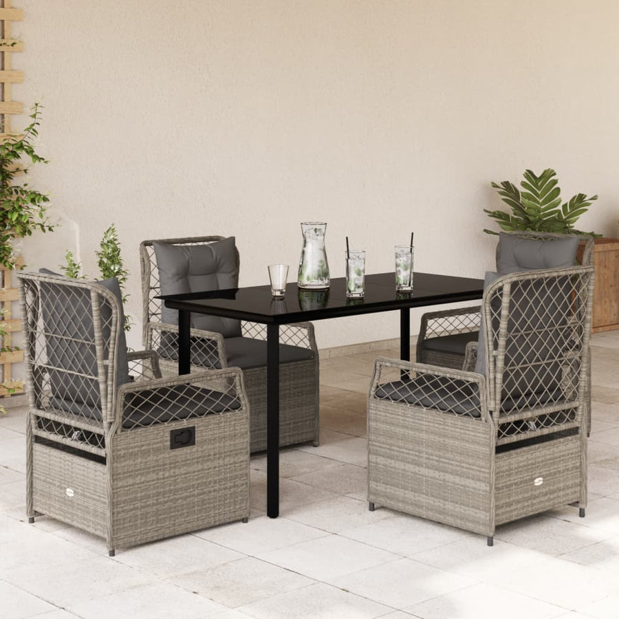 5-delige Tuinset met kussens poly rattan lichtgrijs