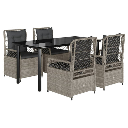 5-delige Tuinset met kussens poly rattan lichtgrijs