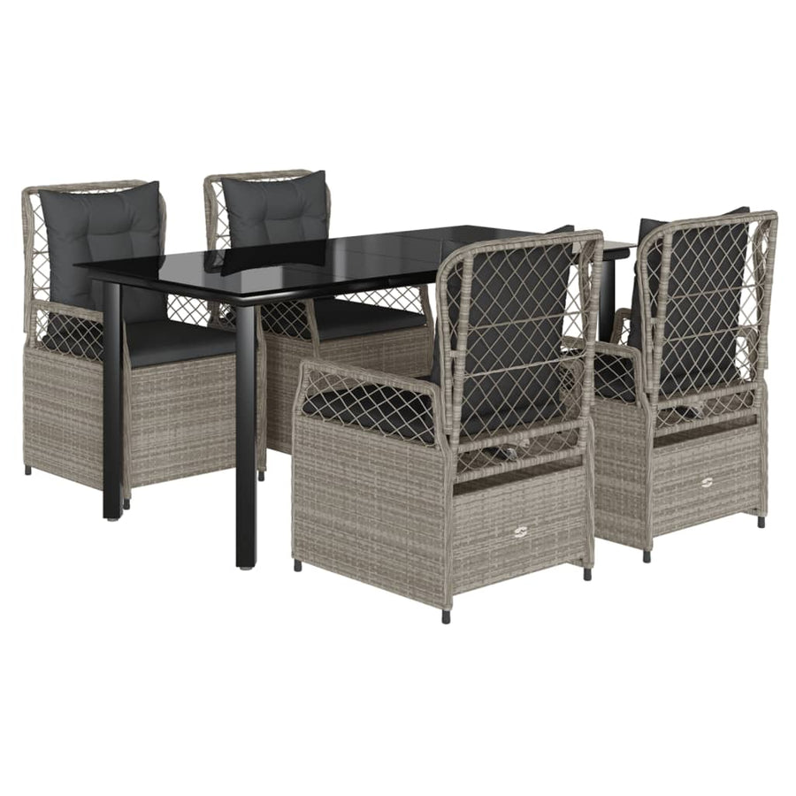 5-delige Tuinset met kussens poly rattan lichtgrijs