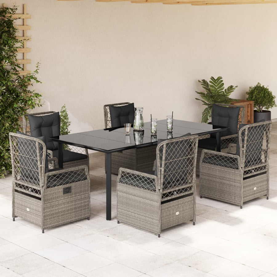 7-Delige Tuinset Met Kussens Poly Rattan Grijs 6 200 x 100 x 74 cm Lichtgrijs