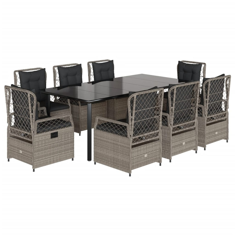 9-Delige Tuinset Met Kussens Poly Rattan 8 200 x 100 x 74 cm Lichtgrijs