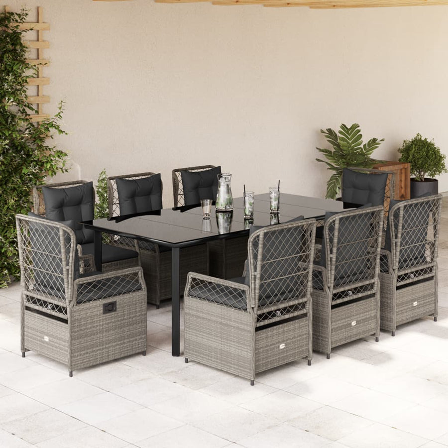 9-Delige Tuinset Met Kussens Poly Rattan 8 200 x 100 x 74 cm Lichtgrijs
