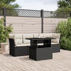 5-delige Loungeset met kussens poly rattan zwart