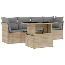 5-delige Loungeset met kussens poly rattan beige