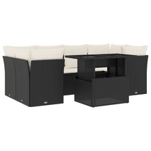 7-delige Loungeset met kussens poly rattan zwart