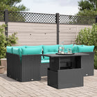 7-piece garden sofa set with cushions in black poly rattan