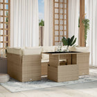 7-delige Loungeset met kussens poly rattan beige