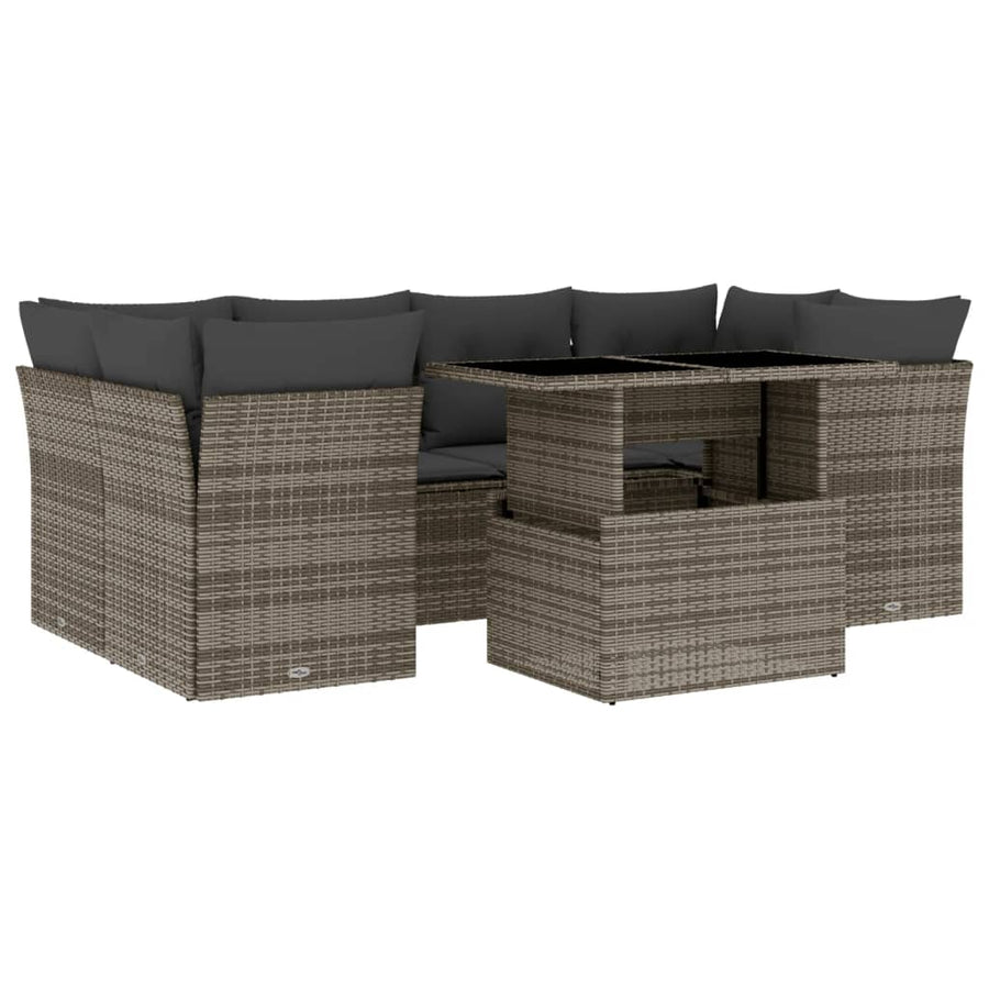 7-delige Loungeset met kussens poly rattan grijs