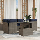 7-piece garden sofa set with cushions, grey poly rattan