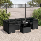 8-delige Loungeset met kussens poly rattan zwart