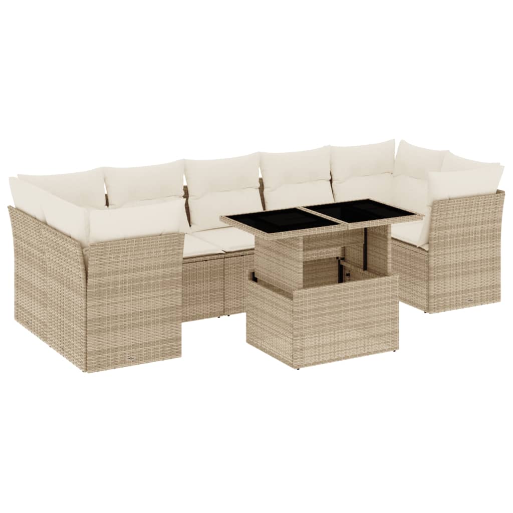 8-delige Loungeset met kussens poly rattan beige