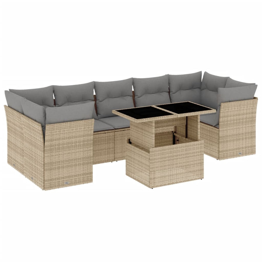 8-delige Loungeset met kussens poly rattan beige