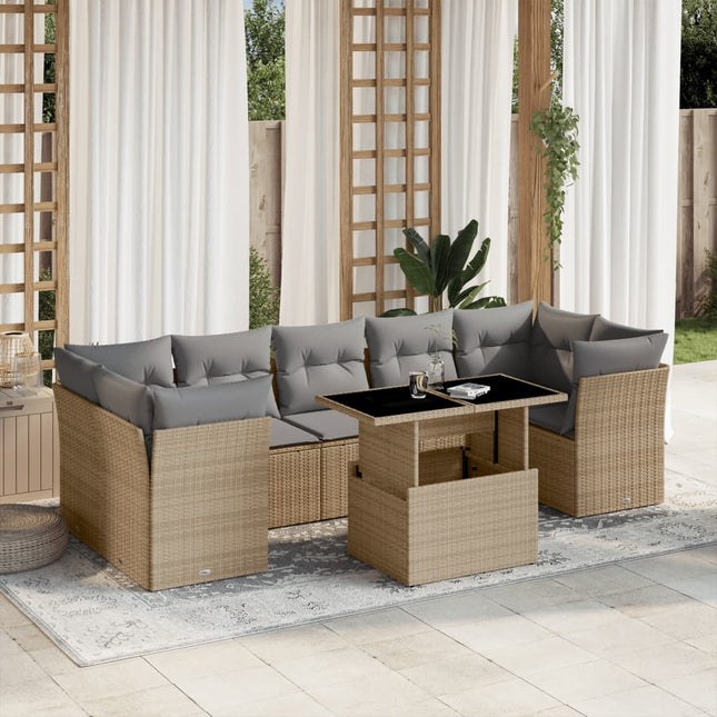 8-delige Loungeset met kussens poly rattan beige