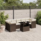 8-delige Loungeset met kussens poly rattan bruin