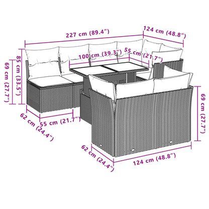 8-delige Loungeset met kussens poly rattan zwart
