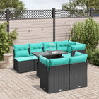 8-piece garden lounge set with cushions, black poly rattan