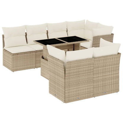 8-delige Loungeset met kussens poly rattan beige