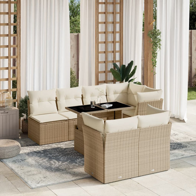 8-delige Loungeset met kussens poly rattan beige