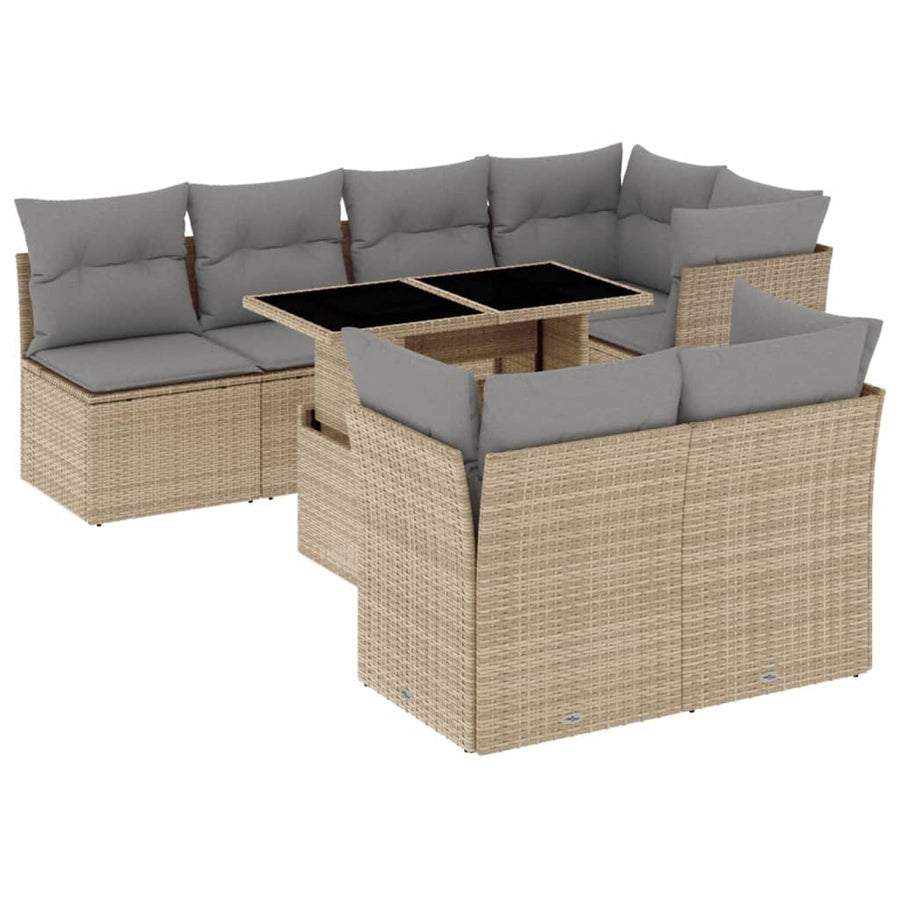 8-delige Loungeset met kussens poly rattan beige