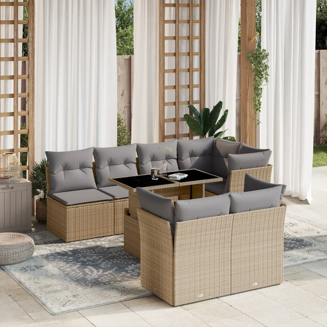 8-delige Loungeset met kussens poly rattan beige