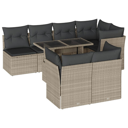 8-delige Loungeset met kussens poly rattan lichtgrijs