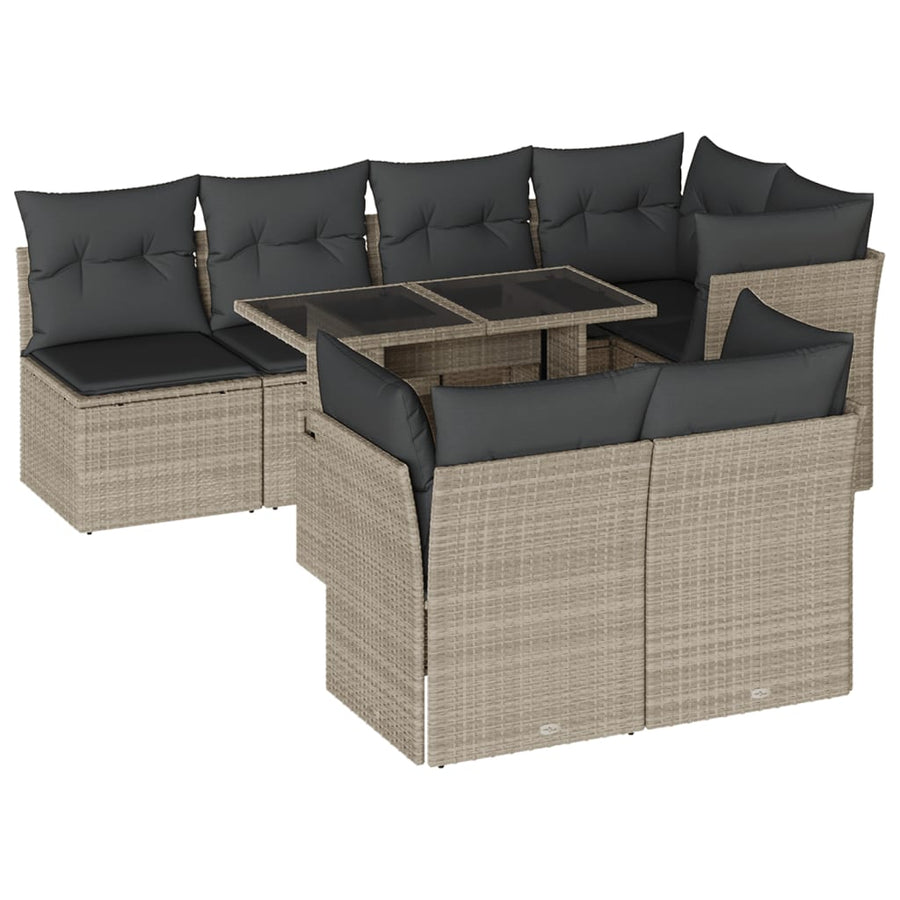8-delige Loungeset met kussens poly rattan lichtgrijs