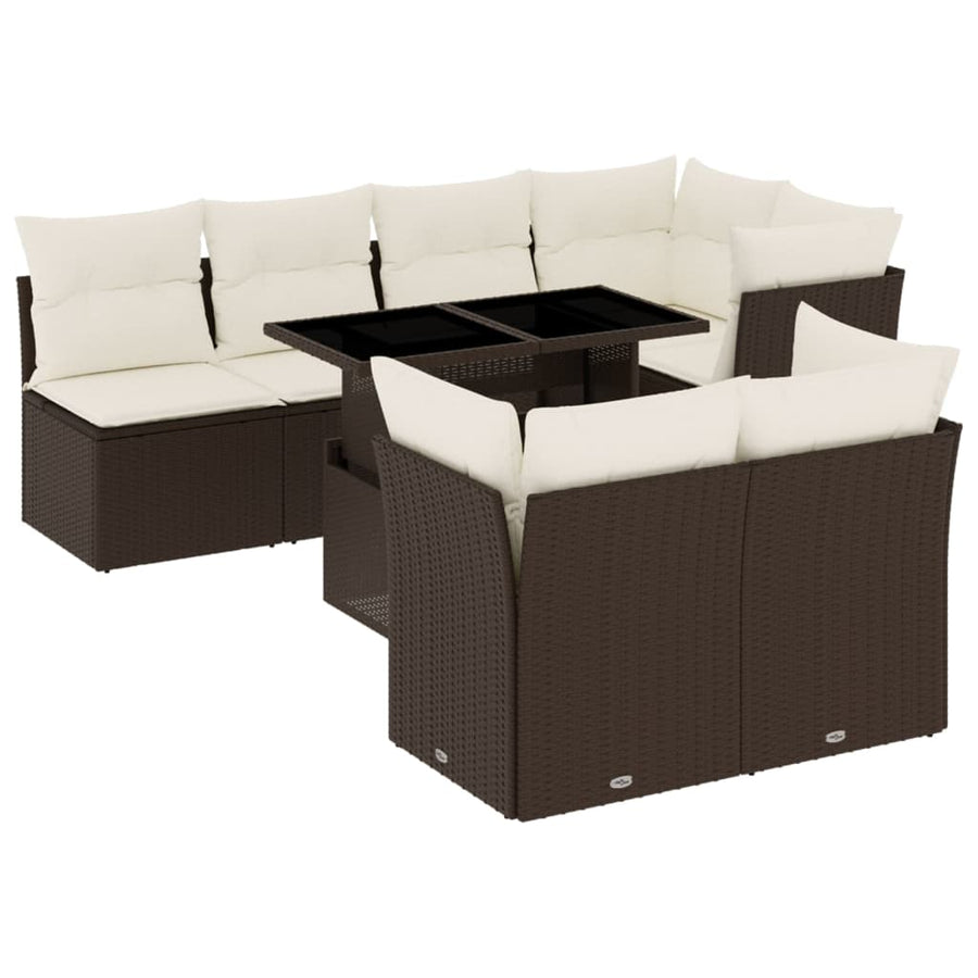8-delige Loungeset met kussens poly rattan bruin