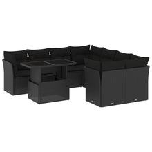 9-delige Loungeset met kussens poly rattan zwart