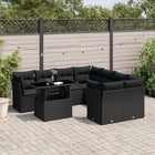 9-delige Loungeset met kussens poly rattan zwart