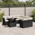 9-delige Loungeset met kussens poly rattan zwart