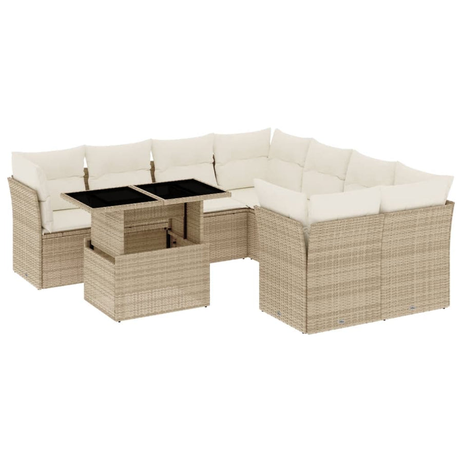9-delige Loungeset met kussens poly rattan beige