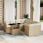 9-delige Loungeset met kussens poly rattan beige